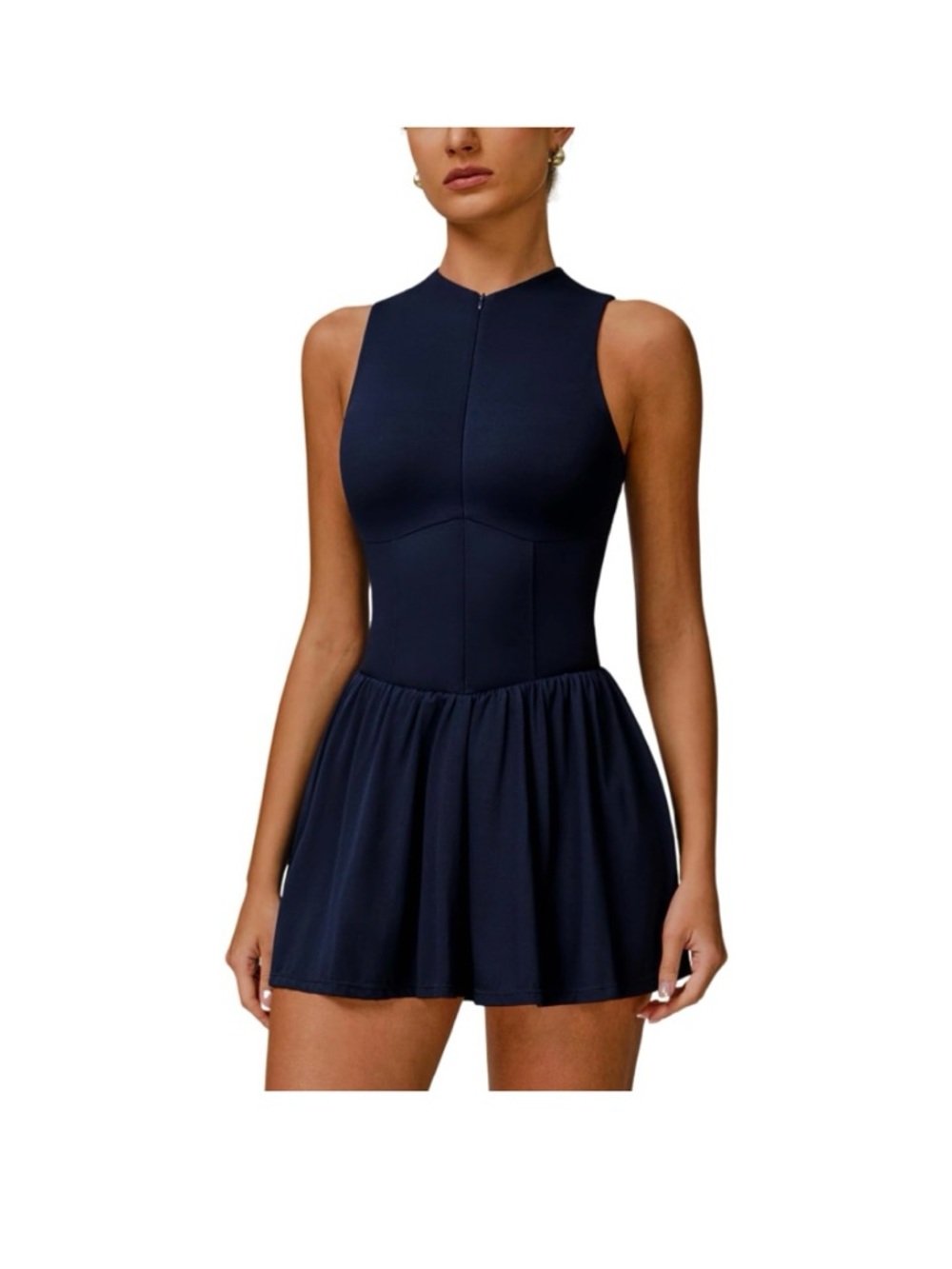 New Women Small Zip Front Tennis Dress High Neck Sleeveless Workout Golf dress